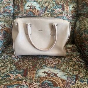 Furla Blush Leather Dome Satchel with Top Zip